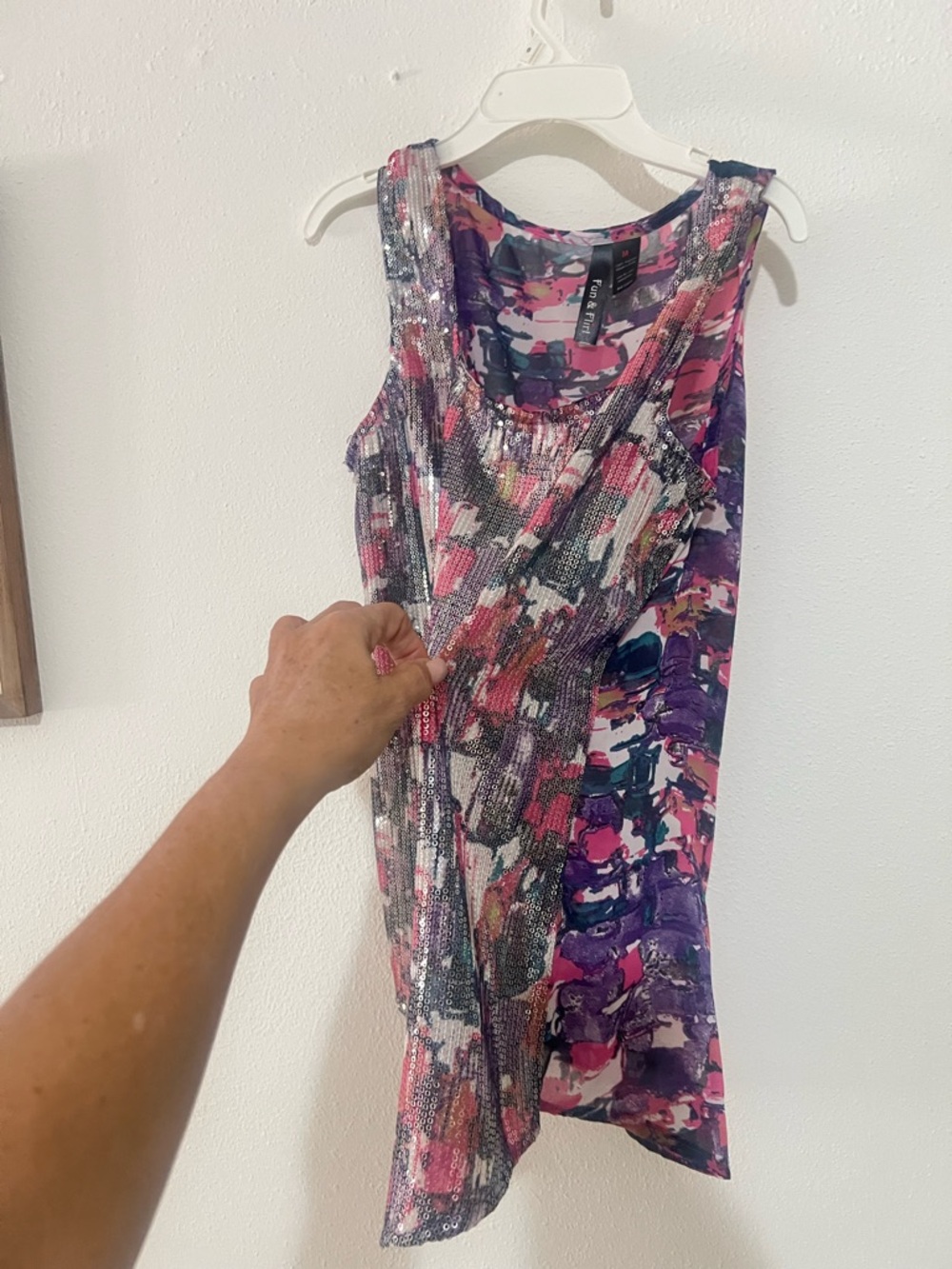Colorful Abstract Sequin Tank Top - Pink, Purple, White
